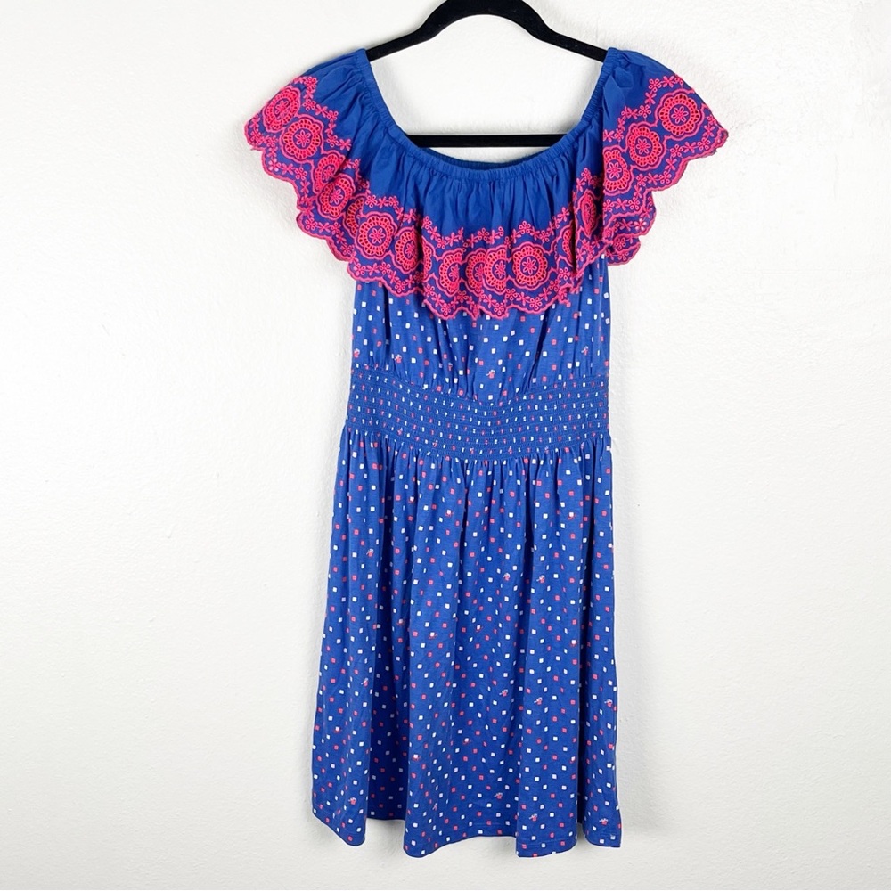 LILLY PULITZER Kalama Off Shoulder Smocked Ruffle Trim Mini Dress Size XS Preppy
